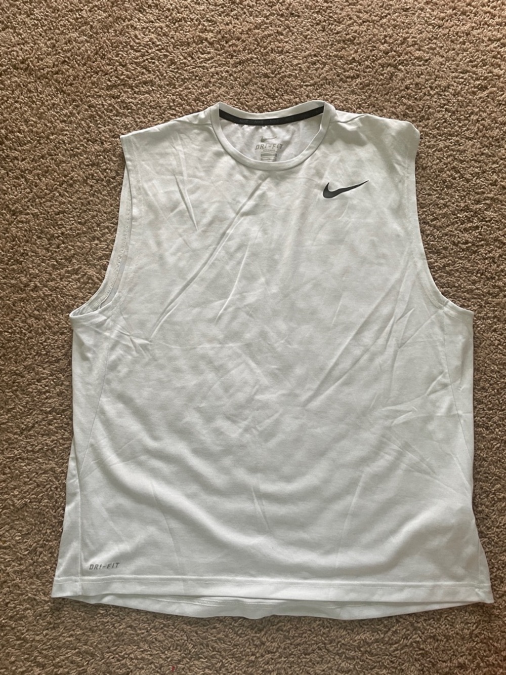 Nike White Men’s Sleeveless Dri-FIT Training Tank with Black Swoosh